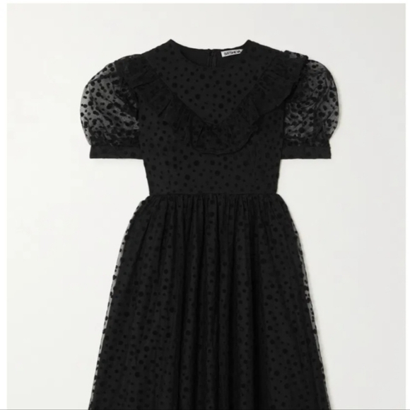 BATSHEVA black flocked tulle short sleeve dress, size 2 - Picture 3 of 13